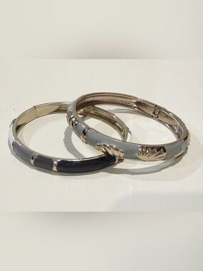 New 2 Gold-Tone Bangle Bracelet Set with Black and Gray Enamel
